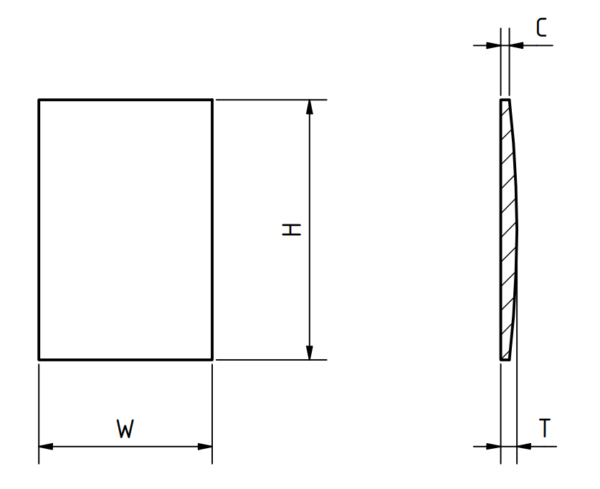 Glass, square (rectangle), Flat bottom with single dome, H = 19,02 mm