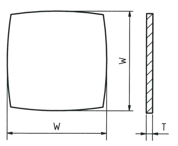 Glass, rectangle, rounded (Squircle), flat, H = 20,32 mm / W = 20,32 mm