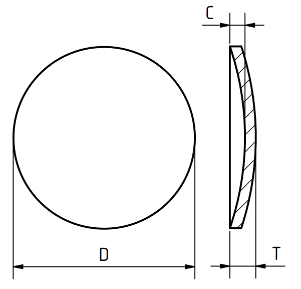 Vetro, tondo, doppia cupola, D = 25,50 mm